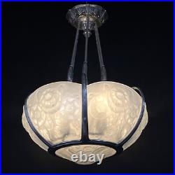 Lustre Art Déco Muller Frères Lunéville En Acier Nickelé