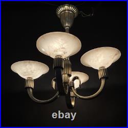 Lustre Hängelampe Petitot ART DECO En ALABASTER Bronze