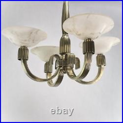 Lustre Hängelampe Petitot ART DECO En ALABASTER Bronze