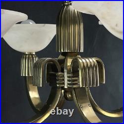 Lustre Hängelampe Petitot ART DECO En ALABASTER Bronze