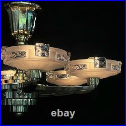 Magnifique Art Déco Lustre Lampe à Suspension Petitot & Ezan Plafond de
