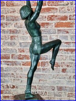 Max Le Verrier -nude Femelle Tenant Verre Dome-Art Déco Vintage Table Lampe