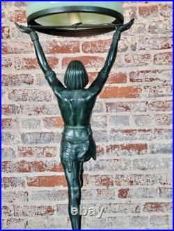 Max Le Verrier -nude Femelle Tenant Verre Dome-Art Déco Vintage Table Lampe