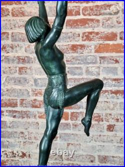 Max Le Verrier -nude Femelle Tenant Verre Dome-Art Déco Vintage Table Lampe