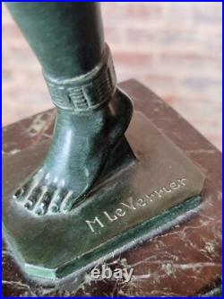 Max Le Verrier -nude Femelle Tenant Verre Dome-Art Déco Vintage Table Lampe