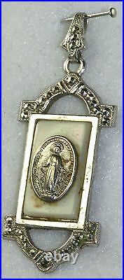 Médaille Mary Marksite Vintage Art Deco Argent Sterling Miraculeuse Mary