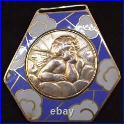 Médaille de berceau en argent et émail cloisonné art déco signée magnin