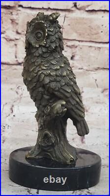 Milos Art Déco Bronze Chouette Statue Main de Collection Faune Sculpture