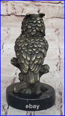 Milos Art Déco Bronze Chouette Statue Main de Collection Faune Sculpture