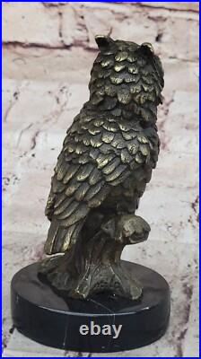 Milos Art Déco Bronze Chouette Statue Main de Collection Faune Sculpture