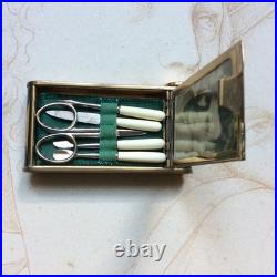 Minaudière Emaillée Ancienne Poudrier Etui Manucure Rouge Lèvre 1930 Art Déco