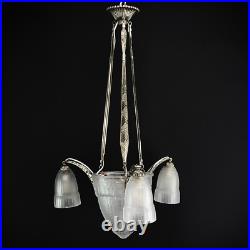 Muller Fréres Art Déco Plafonnier/Lustre Deckenlampe, 1930er, Argenté