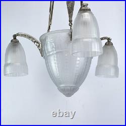 Muller Fréres Art Déco Plafonnier/Lustre Deckenlampe, 1930er, Argenté