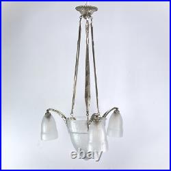 Muller Fréres Art Déco Plafonnier/Lustre Deckenlampe, 1930er, Argenté
