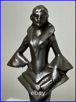 Original Art Déco Britannique Chromé Bronze Lady Dancer Voiture Mascot Figurine