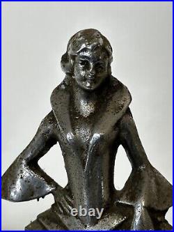 Original Art Déco Britannique Chromé Bronze Lady Dancer Voiture Mascot Figurine