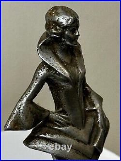 Original Art Déco Britannique Chromé Bronze Lady Dancer Voiture Mascot Figurine