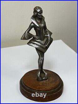 Original Art Déco Britannique Chromé Bronze Lady Dancer Voiture Mascot Figurine