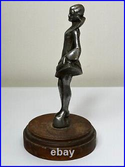 Original Art Déco Britannique Chromé Bronze Lady Dancer Voiture Mascot Figurine