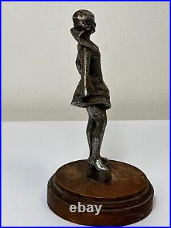 Original Art Déco Britannique Chromé Bronze Lady Dancer Voiture Mascot Figurine