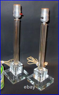 PAIRE DE LAMPES ART DECO VERRE cristal gratte-ciel