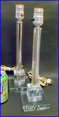 PAIRE DE LAMPES ART DECO VERRE cristal gratte-ciel