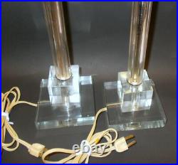PAIRE DE LAMPES ART DECO VERRE cristal gratte-ciel