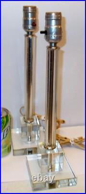 PAIRE DE LAMPES ART DECO VERRE cristal gratte-ciel
