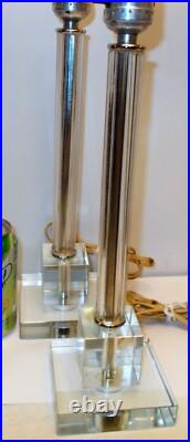 PAIRE DE LAMPES ART DECO VERRE cristal gratte-ciel