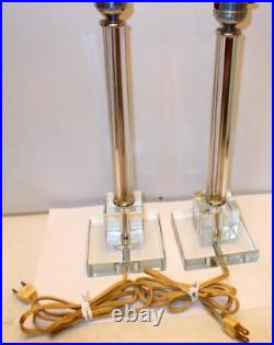 PAIRE DE LAMPES ART DECO VERRE cristal gratte-ciel