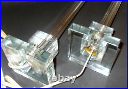 PAIRE DE LAMPES ART DECO VERRE cristal gratte-ciel