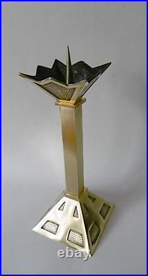 PIQUE CIERGE ART DECO MODERNISTE, BRONZE CISELE et LAITON, H=33,5 cm, circa 1930