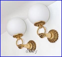 Paire d'appliques murales de collection vintage art déco en laiton globe