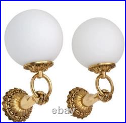 Paire d'appliques murales de collection vintage art déco en laiton globe