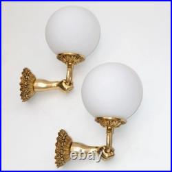 Paire d'appliques murales de collection vintage art déco en laiton globe
