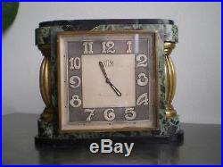 Pendule Horloge Cotna Paris Art Deco Mvt Electrique 1930 Bronze Dore Marbre
