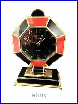 Pendulette Hour Lavigne Bronze Laque Rouge Noir Style Art Deco Ancienne