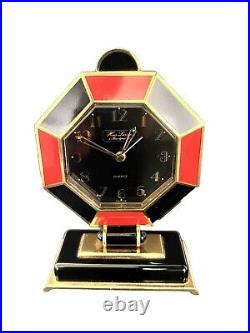 Pendulette Hour Lavigne Bronze Laque Rouge Noir Style Art Deco Ancienne