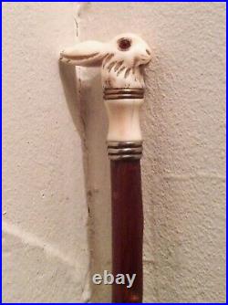 Petite Canne Collection Lapin Argent Os Bois Noueux +++ French Antique art deco