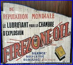 Plaque panneau bois huile FIREZONE OIL (no émaillée) garage voiture bidon 1930