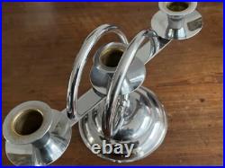 Porte-Bougie Art Déco Chrome Antique Fait Main Original, Pays-Bas 1920, Moyen