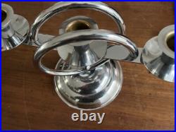 Porte-Bougie Art Déco Chrome Antique Fait Main Original, Pays-Bas 1920, Moyen