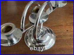 Porte-Bougie Art Déco Chrome Antique Fait Main Original, Pays-Bas 1920, Moyen