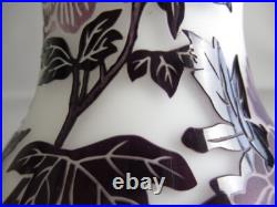 Pot Verre Art Déco Blanc Camée Gravé Fleurs Violet Vintage Collection Moitié 900