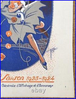 Pte Affiche Originale Ancienne Fêtes Ville Menton Clérice Frères Art Déco 1923