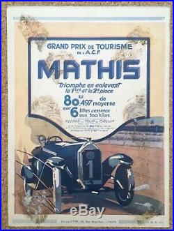 Publicité Art Déco automobile ancienne voiture Mathis couple fauteuil Gypé 1923