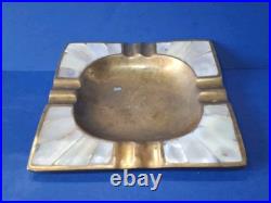 Rare Ancien Cendrier Art Déco Italien En Laiton et Nacre année 1930 Carré 11,2cm
