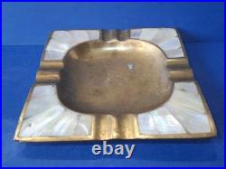 Rare Ancien Cendrier Art Déco Italien En Laiton et Nacre année 1930 Carré 11,2cm