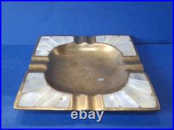 Rare Ancien Cendrier Art Déco Italien En Laiton et Nacre année 1930 Carré 11,2cm