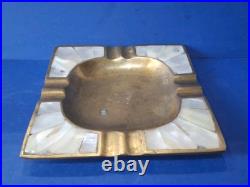 Rare Ancien Cendrier Art Déco Italien En Laiton et Nacre année 1930 Carré 11,2cm